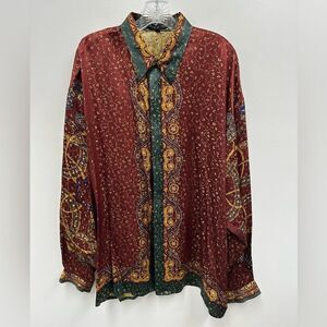 CREME DE SILK Metallic 100% Silk Red & Green Shirt TZAR 1054 Size XL RARE